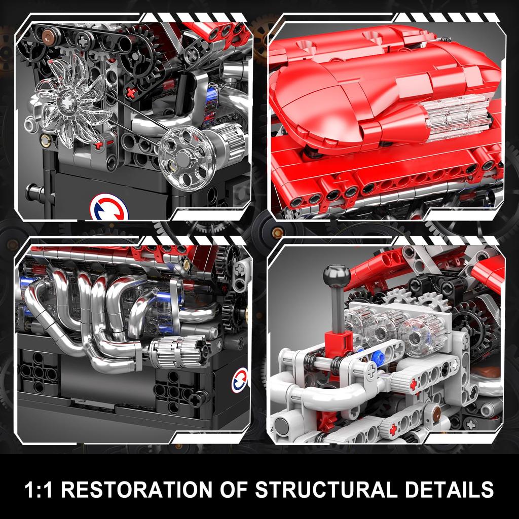 Mould King 10226 V12 Engine Building Blocks, 863 Pieces, Working Car Engine Model, STEM Educational DIY Engineering Kit, Gift for Adults and Kids