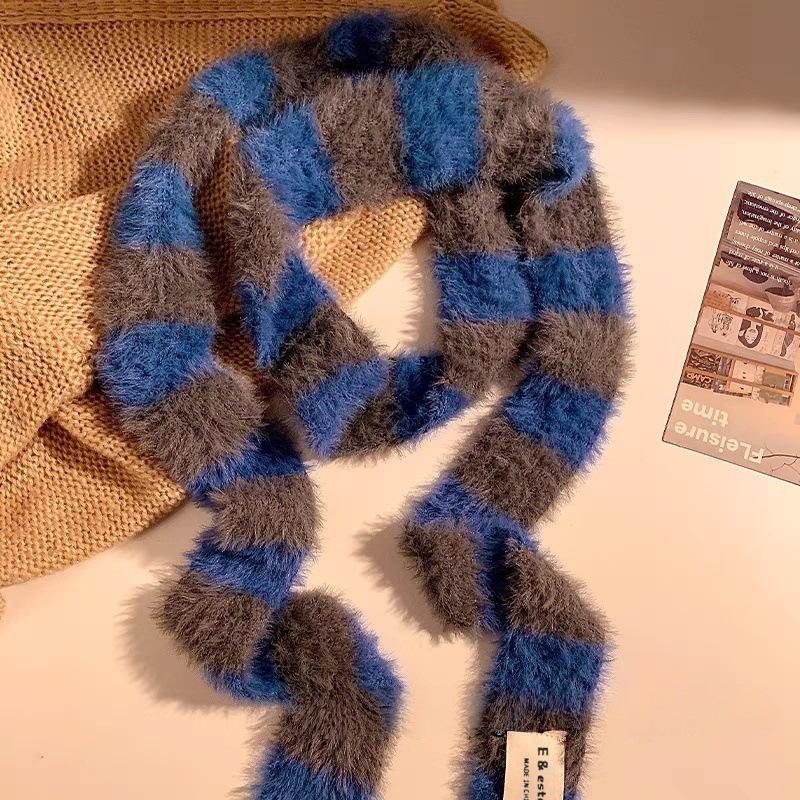 Y2K Girls Knitted Striped Scarf Winter Warm Neck Slim Women Long Scarves Fashion Streetwear Skinny Scarf Decorative Neckerchief