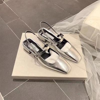 Mode Silber Leder gladiator sandalen frauen karree slingback sommer schuhe frau kristall schnalle alias mujer Sommer