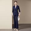Teluoman Women's Double-Breasted Business Casual Suit Set