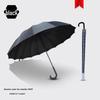 Large Automatic Long-Handled Umbrella with 16 Ribs, Curved Handle, and Waterproof Cover for Sun and Rain.
