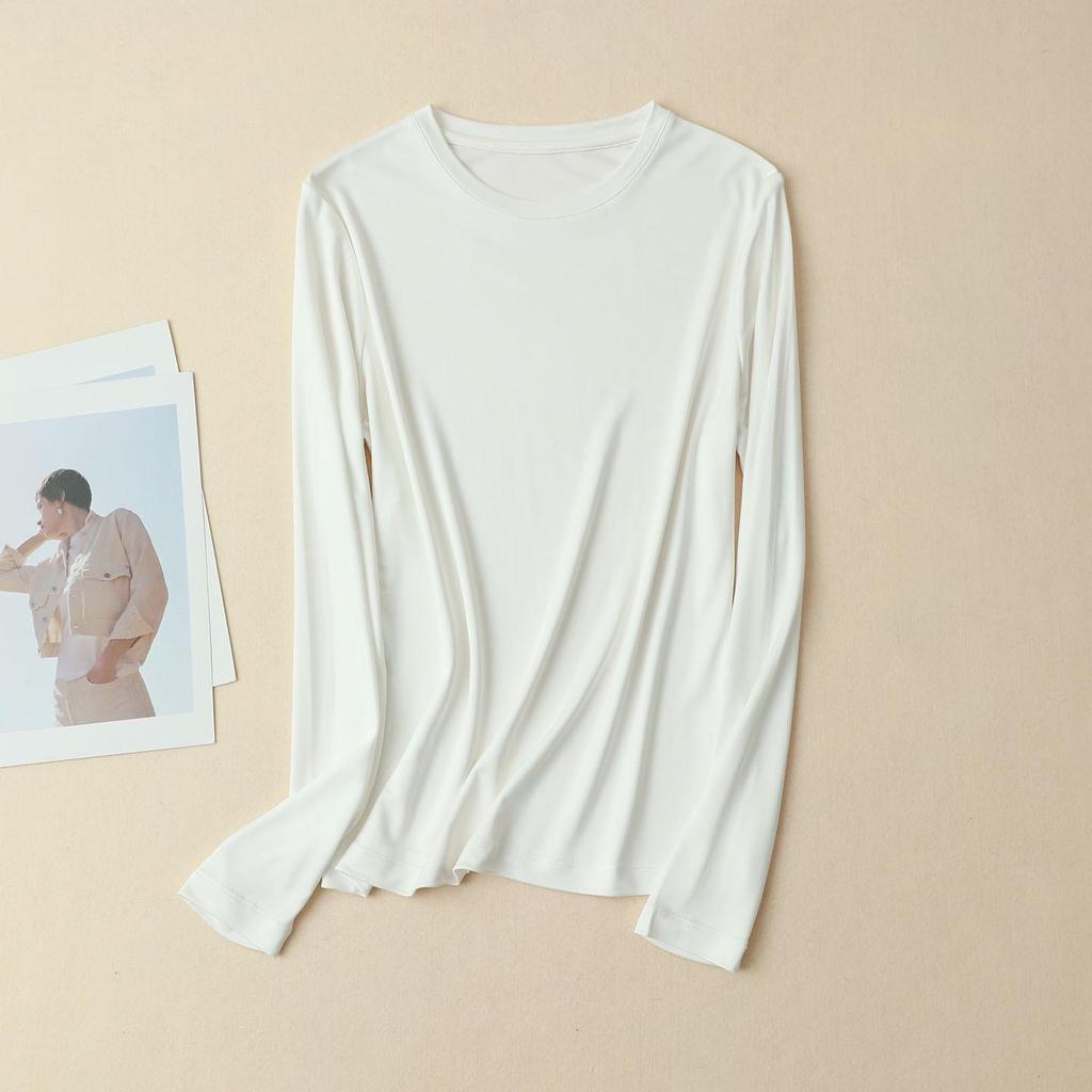 Women's Heavyweight Mulberry Silk Long Sleeve Top - Warm 160g, Small Round Neck, Perfect for Autumn/Winter