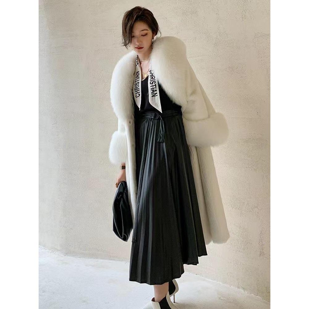 Women's Mink Coat Mid-length Autumn and Winter Mink Velvet Imitation Fur Fox Fur Collar Women's Slim New Large Size Thickened Coat