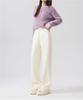 Vasarhely Straight Medium Elastic Solid Spring Women's Fleece-Lined Pants, Thick, Warm, Casual, Waist, Color, Leg-Lengthening, Slimming, Fall, Winter,