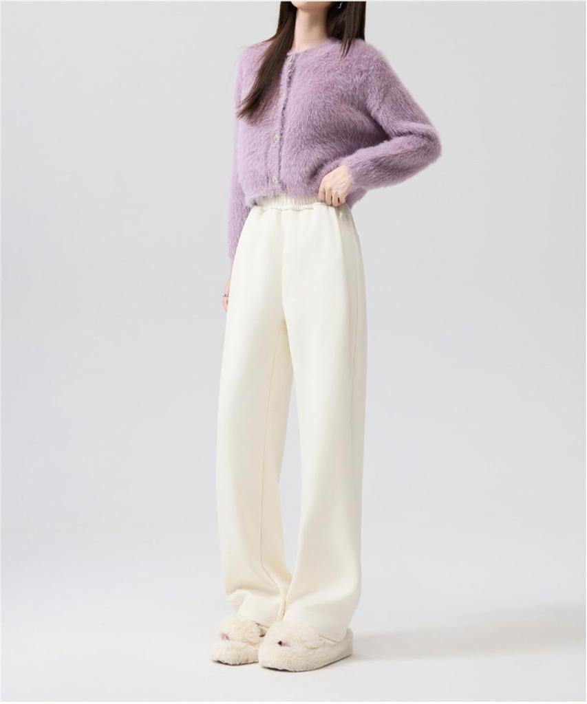 Vasarhely Straight Medium Elastic Solid Spring Women's Fleece-Lined Pants, Thick, Warm, Casual, Waist, Color, Leg-Lengthening, Slimming, Fall, Winter,