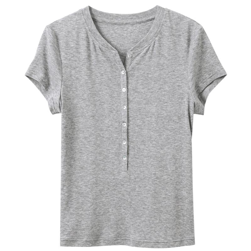 Sancai 2026 Spring Lyocell Blend Short Sleeve V-Neck T-Shirt S