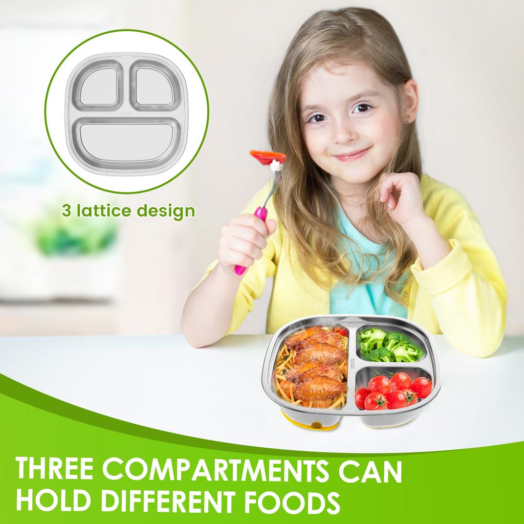Stainless Steel Kids Plates Divided Designed Metal Kid Plate Stainless Steel Divided Plates Stainless Steel Baby Suction Plate