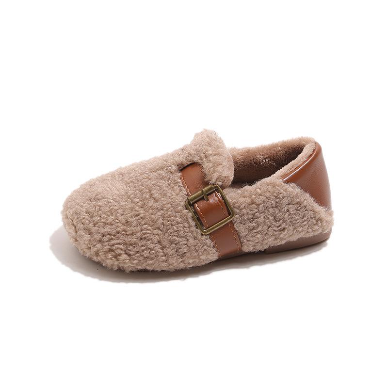 Children's woolen curly girls' cotton shoes, new autumn and winter solid color outdoor wear, warm shoes for small, medium, and large children
