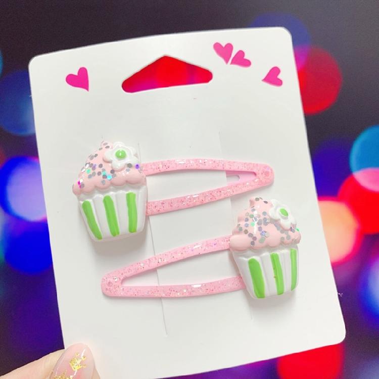 2 Stück Glitzer-Haarspangen mit Blumen- und Kuchenmotiven Haarnadel Cartoon Kinder-Haarschmuck für Mädchen zum täglichen Tragen
