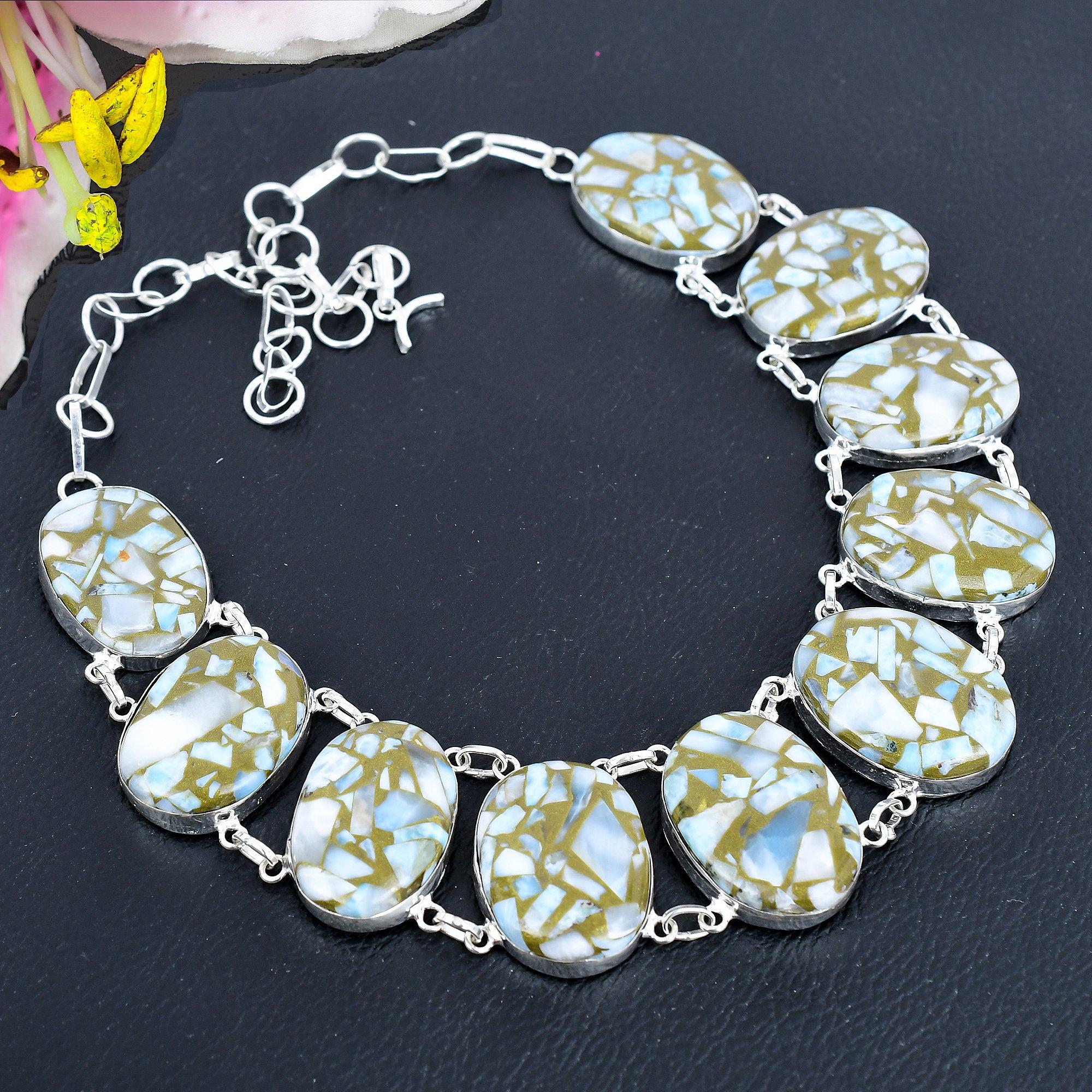 

Copper Larimar Gemstone Handmade 925 Sterling Silver Jewelry Necklace 18 KG-1859