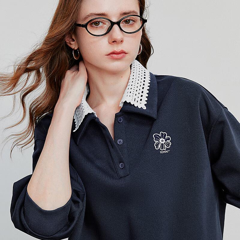 Women's Cotton Color-block Sweatshirt with Poppy Embroidery