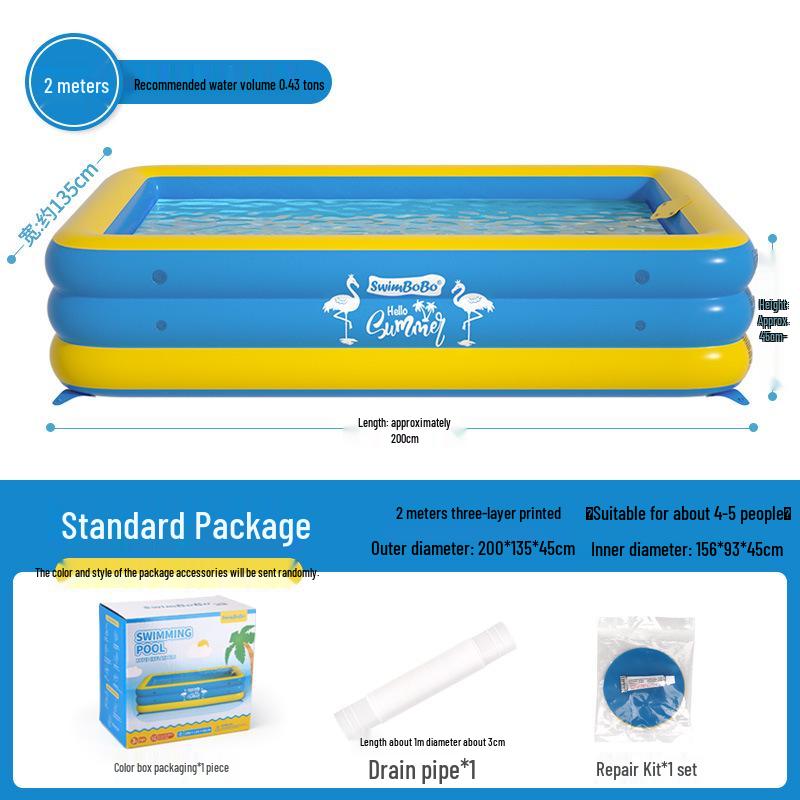Special Offer: swimbobo 2-Meter Inflatable PVC Family Swimming Pool for Home Use 2m Blue-Yellow Pool (Three-Layer Square)