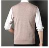 Men's Wool V-Neck Sleeveless Sweater - Solid Color Business Casual Knitwear for Spring and Autumn