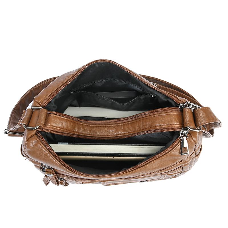 Middelaldrende og eldre kvinners veske skulderveske vintage mykt skinn mammaveske lett crossbody-veske