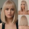 HAIRCUBE Ombre Blonde Bob Human Hairs Wig for Women Straight Short Machine Made Human Hair Wigs with Bangs Natural 10inch Wig Daily Use