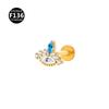 F136 Titanium Flower Peacock Crown Earrings, Long Studs for Cartilage Piercing, 1.2/1.0 Thickness