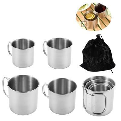 Stainless Steel Folding Handle Cup Set with Storage Bag Portable Carabiner Cup