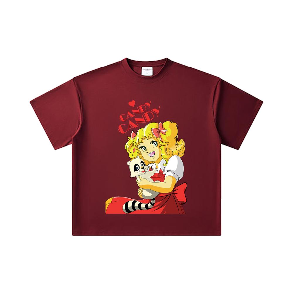 

260 GSM Double Yarn 32 Count 100% Cotton Candy Candy V1 Print Unisex Heavy Cotton T Shirt 2XL вина червоного кольору