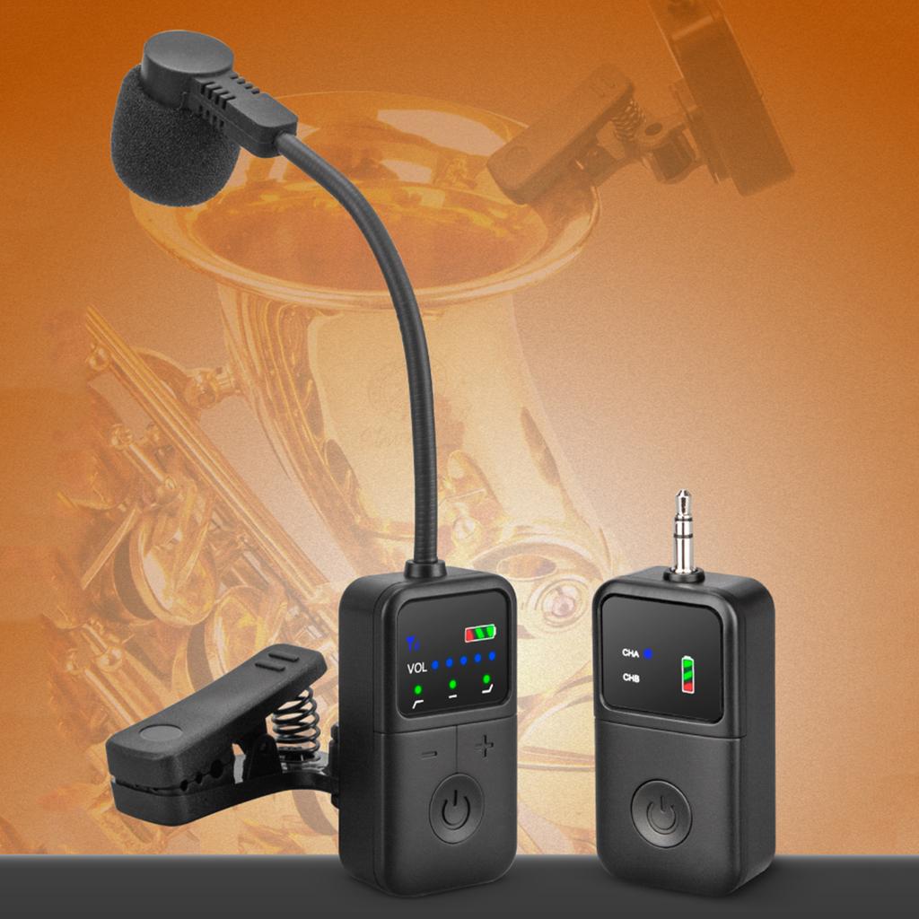 2.4GHz Wireless Sound Pickup Clip-on Instrument Microphone Clip Instrument Mic for Saxofone Professional Stage Performance