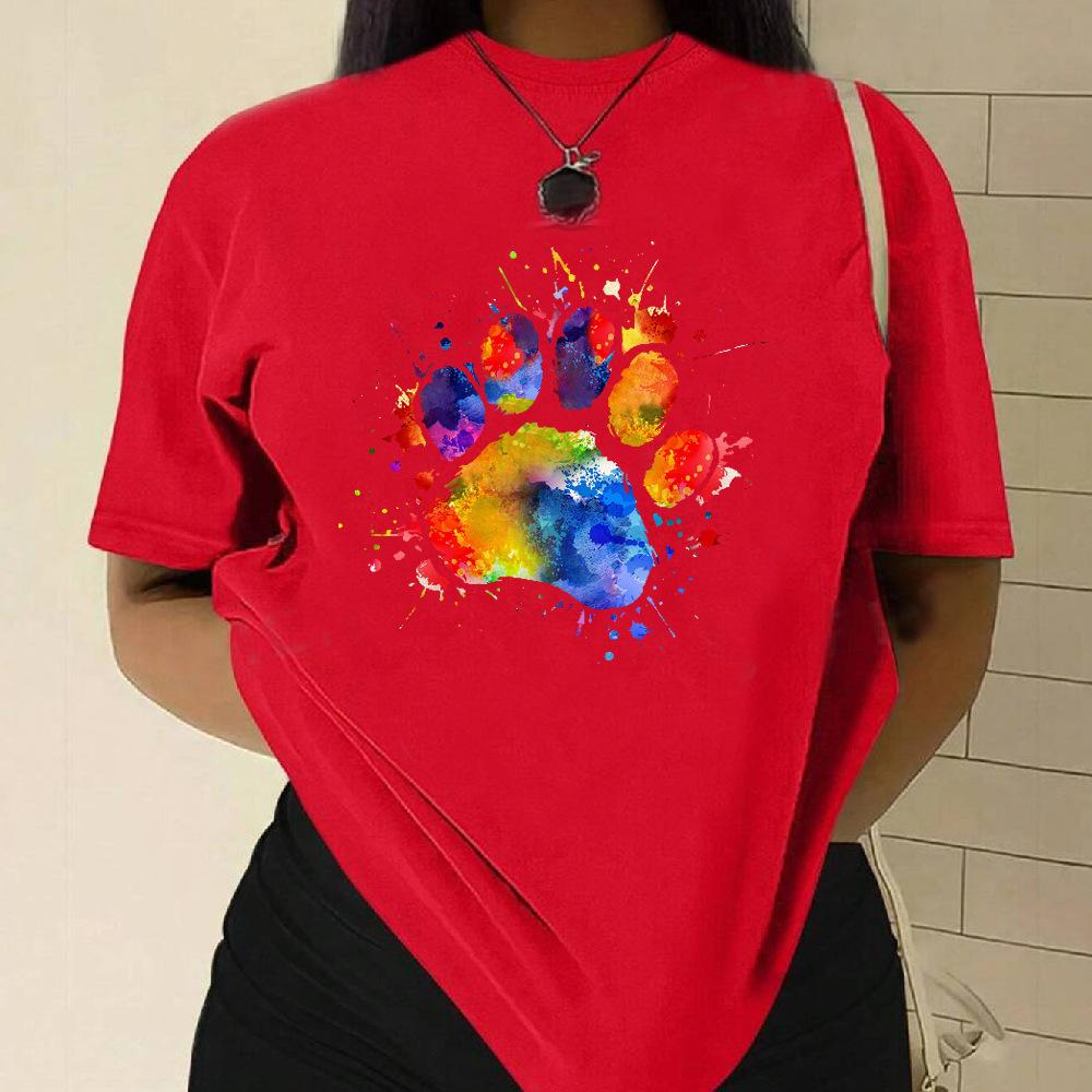 Cotton T-Shirt Short Sleeve Round Neck Women 2d Print Tops