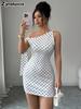 Neues Retro-Pünktchen-Off-Shoulder Bodycon Etui-Minikleid für Damen