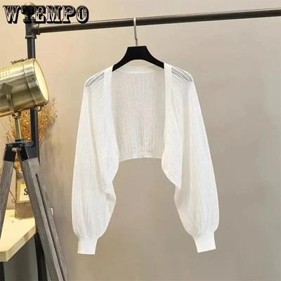 Lantern Sleeve Knit Cardigan Crochet Hollow Loose Women's Long Sleeve Thin Coat NewFashion Simple Casual Commuting Spring Autumn