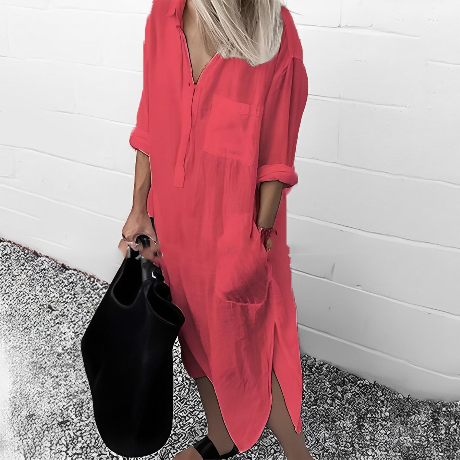 

Женское модное свободное элегантное однотонное платье с разрезом L красный