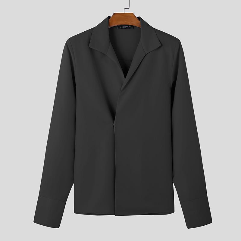 INCERUN Pánské jarní košile s dlouhým rukávem a klopou, boční knoflíky, ležérní topy