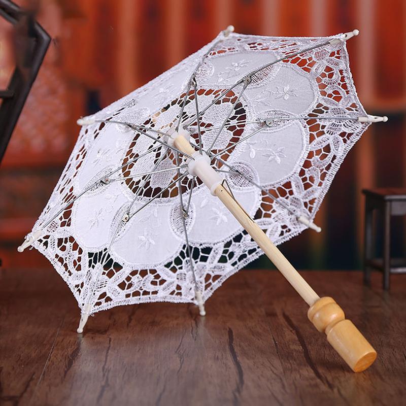 Vintage White 15/19/30/38Cm Lace Parasol Umbrella Embroidery Cotton Lace Flower Girl Umbrella Kids Sun Umbrella Photo Prop
