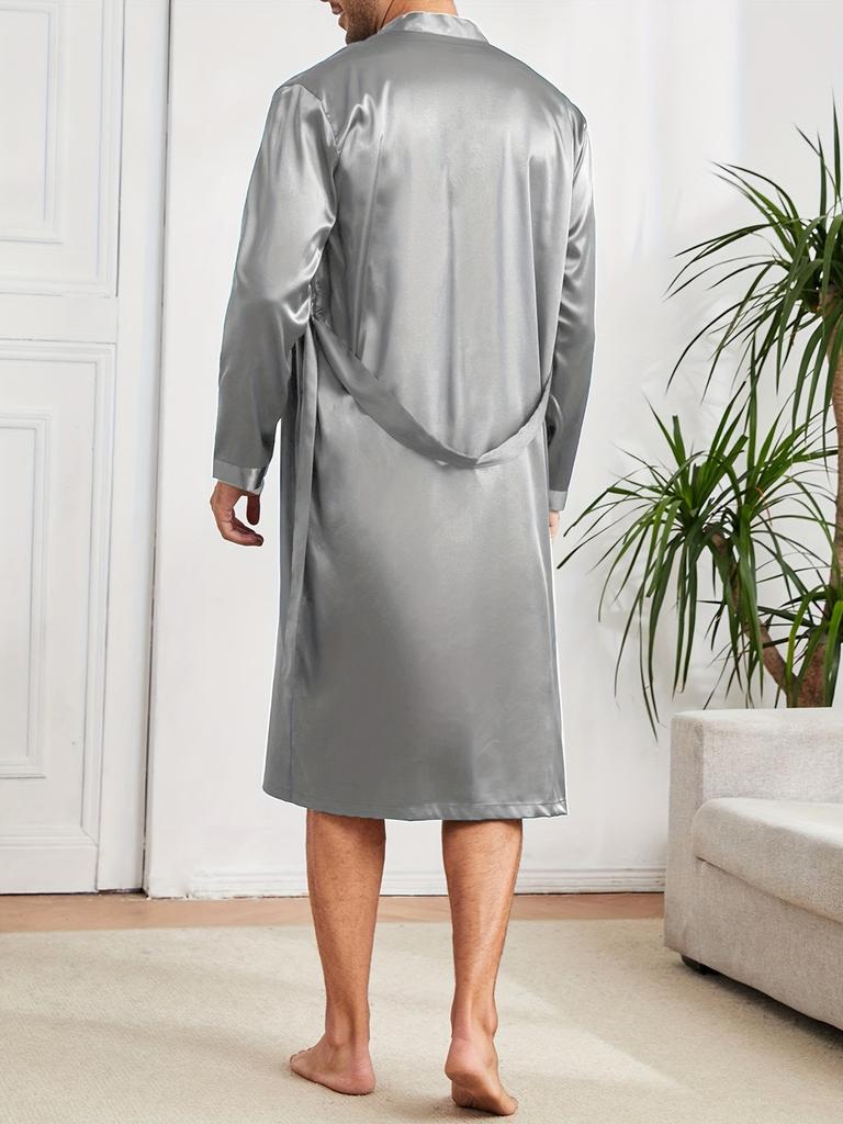 Herren Einfacher Stil Lässige Pyjama-Sets, Herren Bequemer Einfarbiger Morgenmantel, Eleganter Morgenmantel zum Schnüren & Lockere Shorts Hauspyjama-Sets