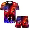 Animal Men's Set 3D T-shirt Round Neck Short Sleeved Digital Printed Casual Beach Outfit Suit