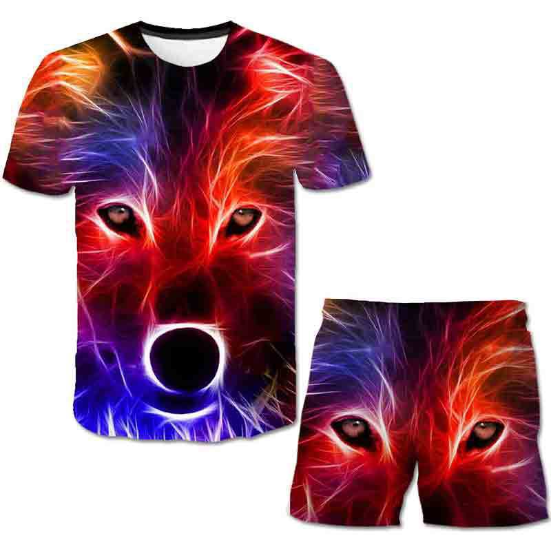 Animal Men's Set 3D T-shirt Round Neck Short Sleeved Digital Printed Casual Beach Outfit Suit