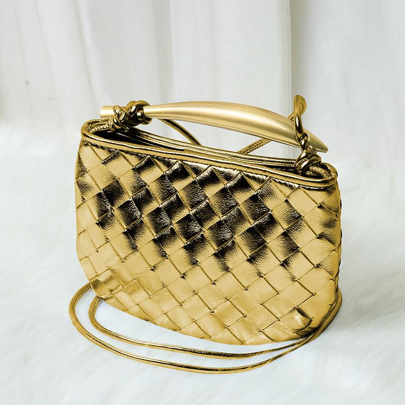 Cowhide Woven Bag Soft Leather Metal Bing Handbag Fashionable Personality Oblique Span Genuine Leather Women's Bag