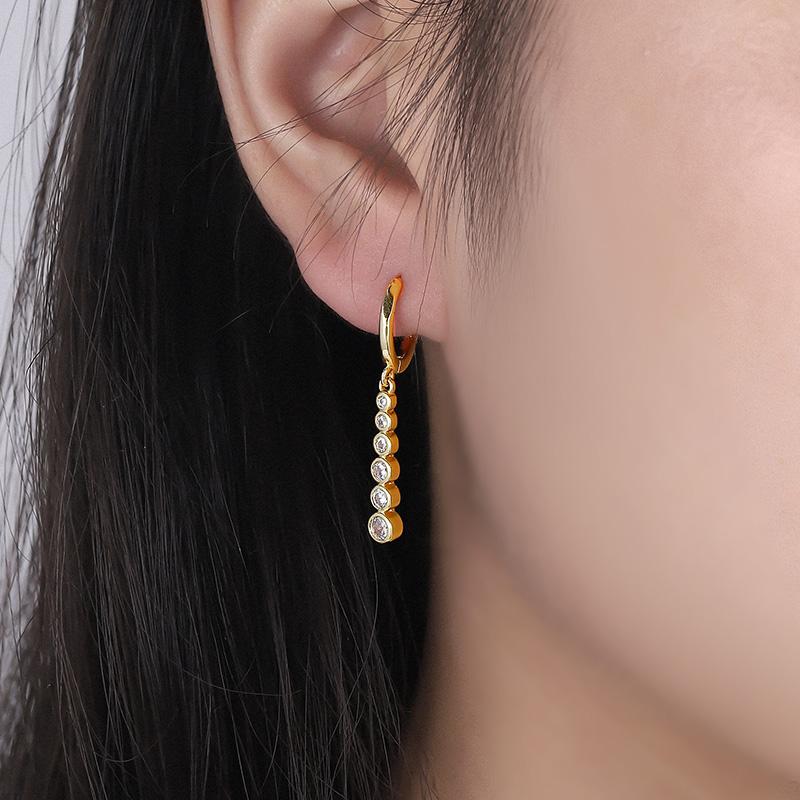 ANENJERY Zircon Long Hoop Earrings Simple Light Luxury Golden Silver French Earrings