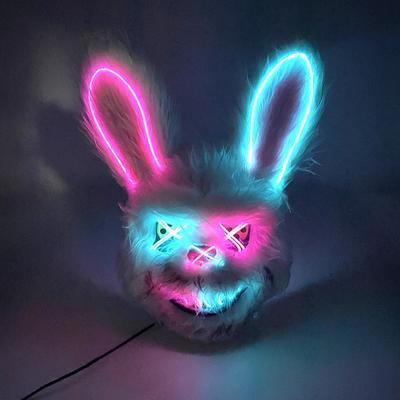 LED Halloween Gruselige Killerhasen-Kopfbedeckung Karneval Maskerade Tanz Horror Kostüm Requisiten Leuchtende Cosplay Blutige Kaninchenmaske