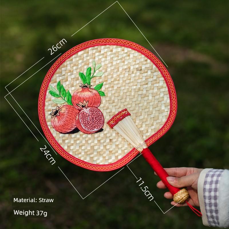 Hand-Woven Cattail Fan, Ancient Style Round Fan, Portable Hanfu Fan, Trendy Chinese Style, Woven, Portable, High Aesthetic Value, Summer