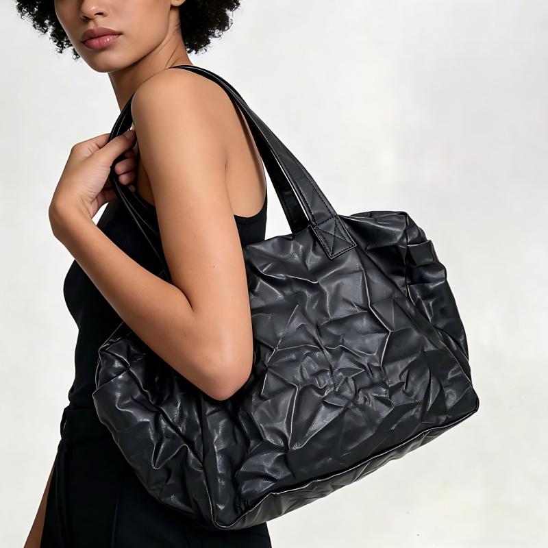 Large Capacity Pleated Tote Bag Single Shoulder Bag Street Retro Handbag Women's Commuting Bag Trendy Shopping Underarm Bag