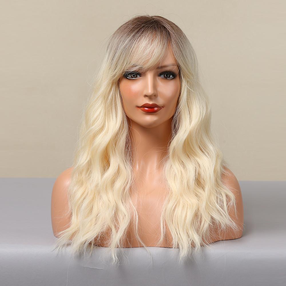 Brown To Blonde Synthetic Wigs for Women Medium Length Natural Wavy Wigs Heat Resistant Light Blonde Cosplay Wig