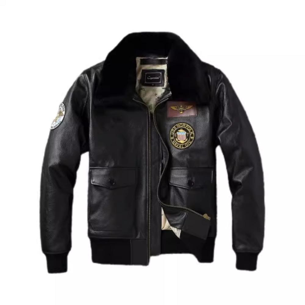 Chinese Size Top G1 Genuine Cowhide Men Leather Jacket Detachable Fur Collar Flight Suit Jackets For Men Military Aviator Coat Winter