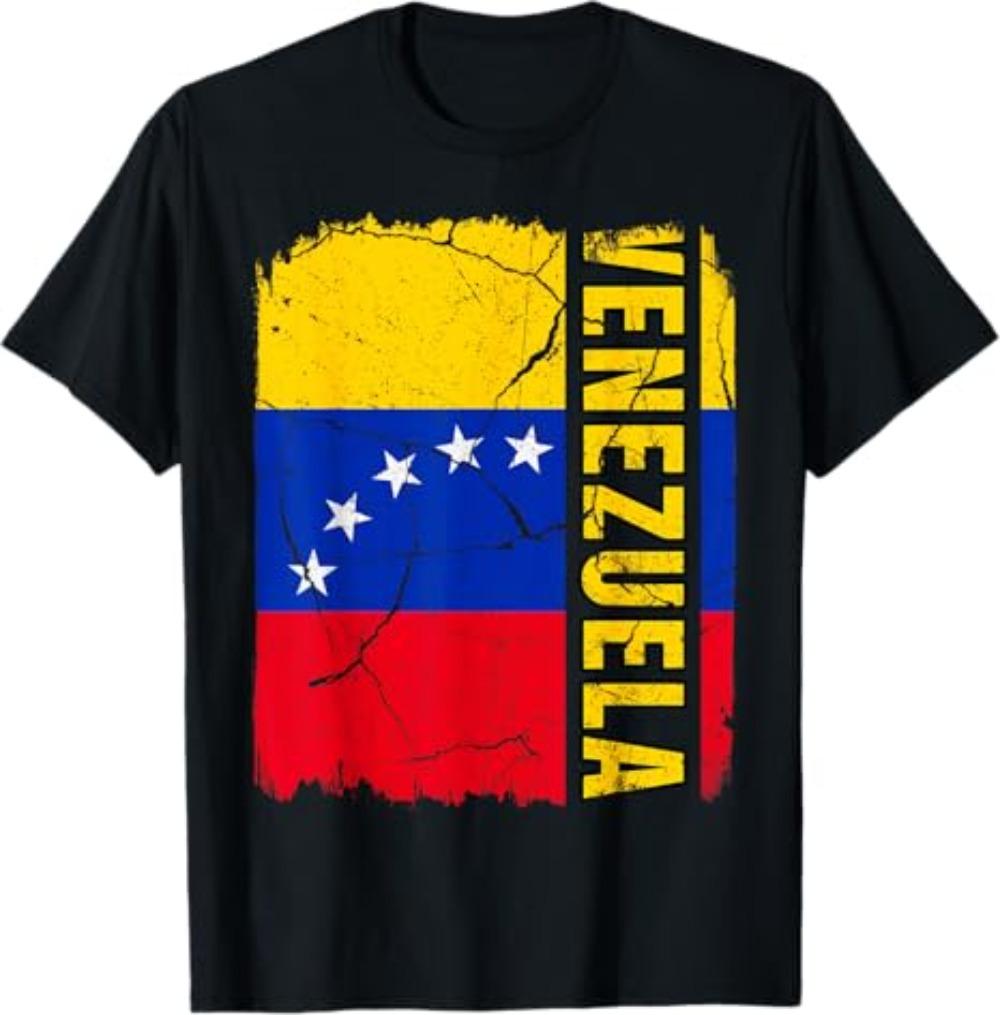 Venezuela Map 7 Stars Flag TShirt Woman Man Vintage Fashion Casual High Quality Cotton Printed Tshirt Outdoors Simple Style
