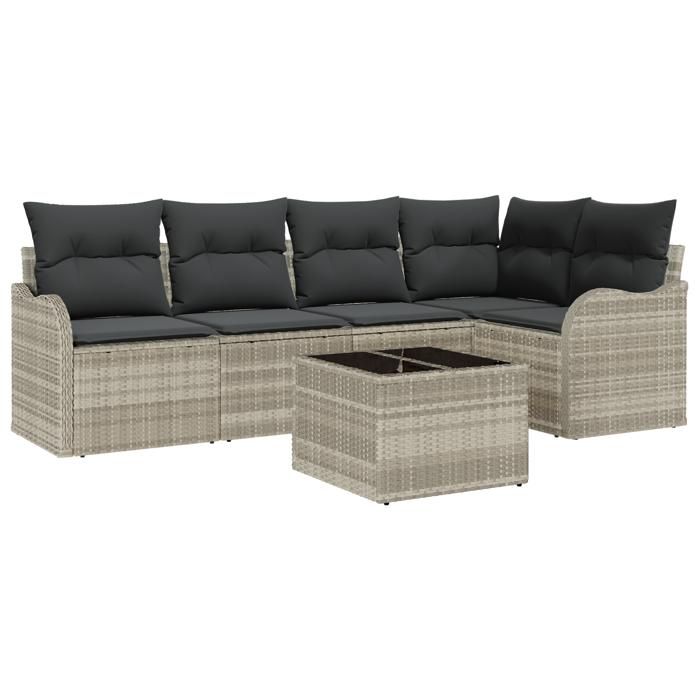 Set de canapé de jardin vidaXL 6 pièces avec coussins Gris Poly Rotin, Canapé de jardin 2 places vidaXL avec rangement 3354381