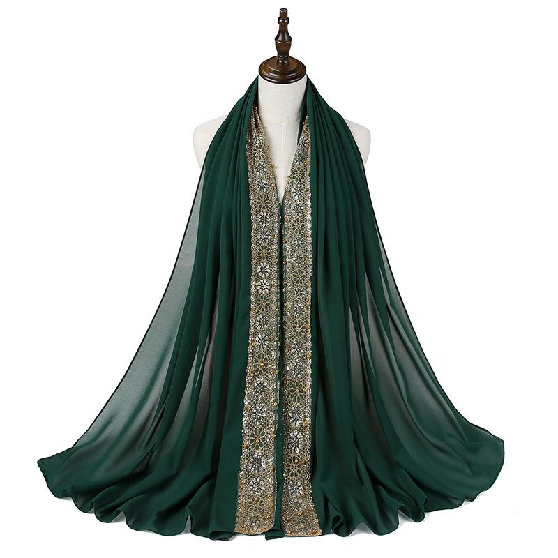 Lenço Hijab de Chiffon Bolha com Renda para Mulheres Muçulmanas Foulard Femme Musulman Lenços de Cabeça Islâmicos Toucados Árabes