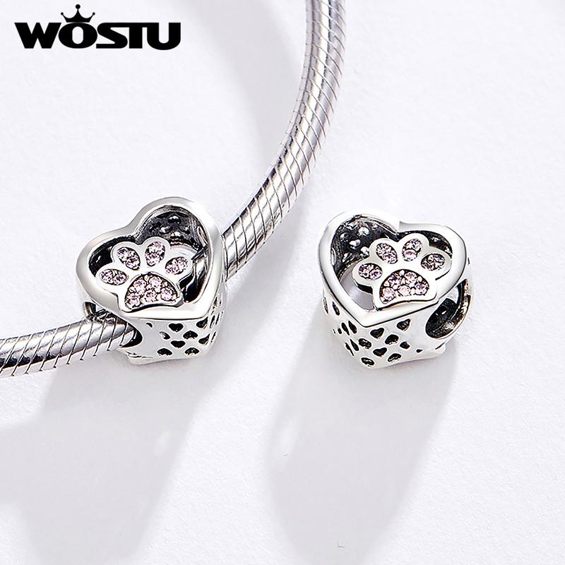 WOSTU Hot Selling Copper DIY Charms Heart Bead White Gold Plated Bird Pet Lotus Pendant Fit Original Bracelet Neckalce Wholesale
