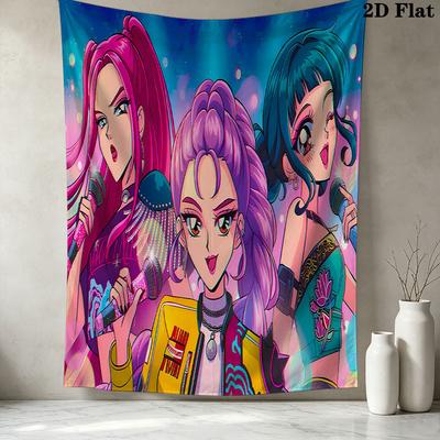 Kpop Demon Hunters Wall Tapestry Aesthetic Wall Hanging Printed Fabric Blanket Decorative Tapestries For Bedroom Living Room Home Decor