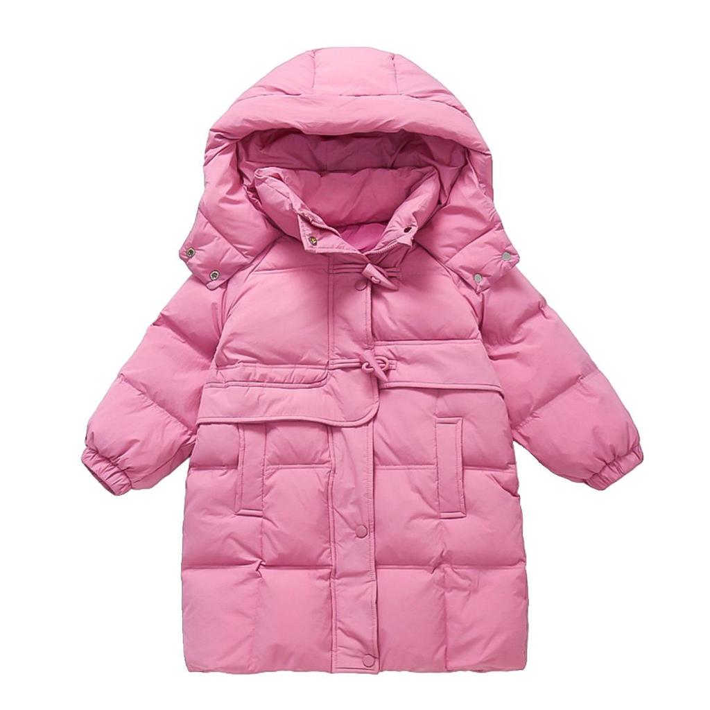 Girls' Winter 2025 Mid-Length Down Jacket - Fashionable Thickened White Duck Down Coat for Baby Girls