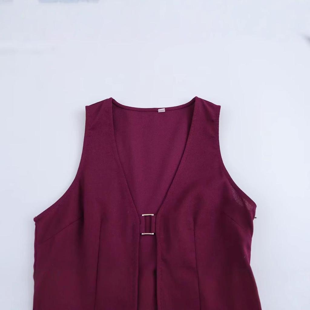 2025 Spring Women's European & American Style Deep V-Neck Sleeveless Long Dress