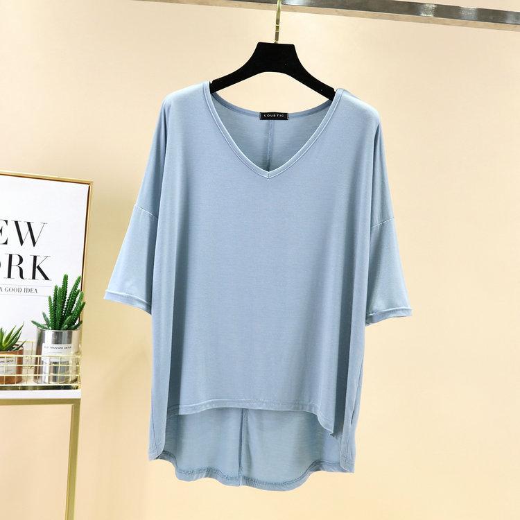 Einfarbig Basic Kurzarm Damen T-Shirt Sommer Casual V-Ausschnitt Lose T-Shirt Damen All Match Baumwolle Dünne T-Shirts