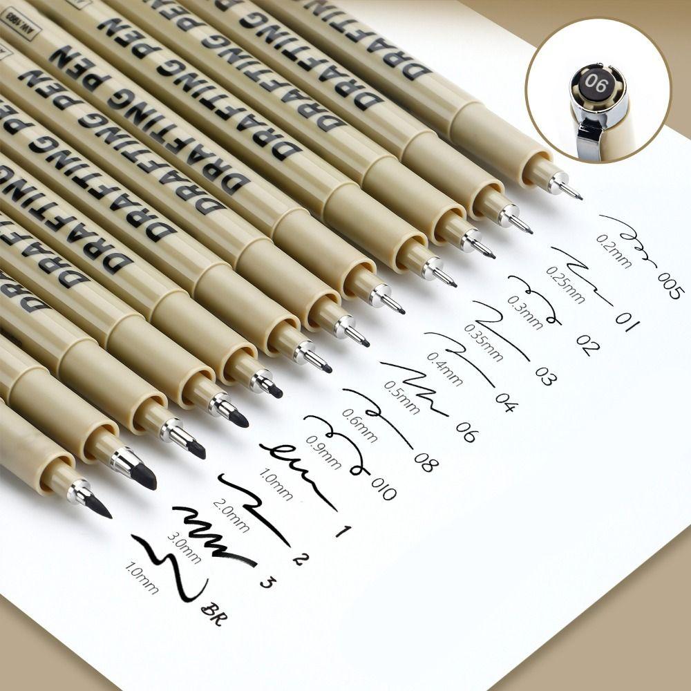 6/9/12pcs Professional Outline Pen Hand Drawn Comic Micron Fine Drawing Pen Black Ink Fine-liner Art Sketch Marker Liner