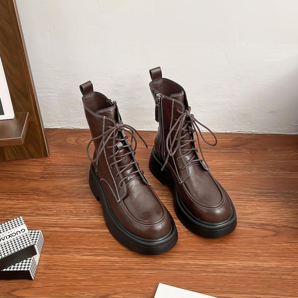 Grape mother winter new thick-soled Martin boots women wear high-end British style retro thick-soled short boots children