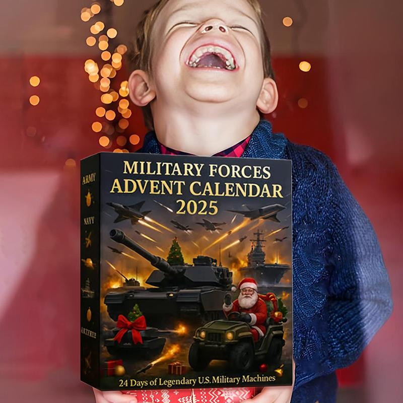Calendar de Advent Legendele Forțelor Armate 2025, Cu 24 de Zile de Mașini Militare Legendare Americane Ornamente 2D